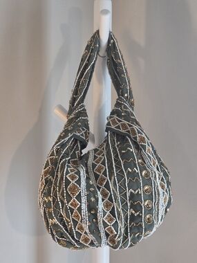 Zara Beaded Olive Green Hobo Bag - Elegant Handheld Shoulder Bag